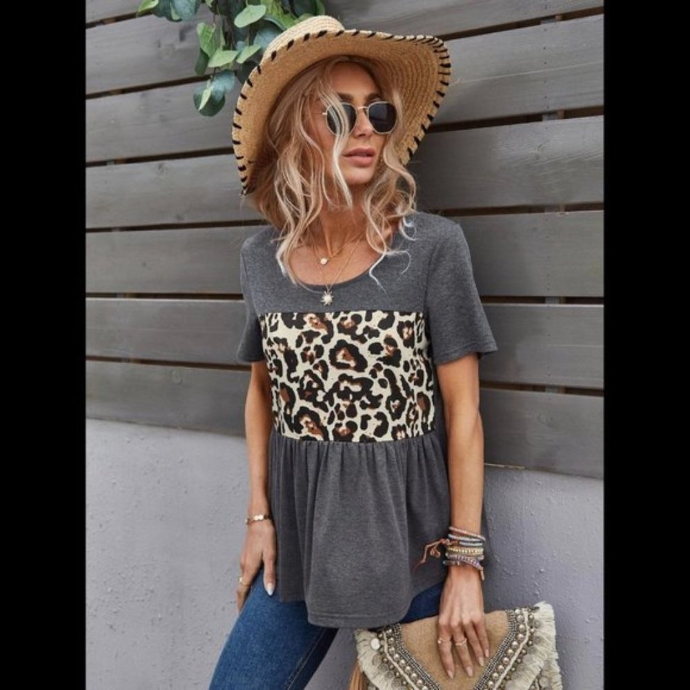 Gray Leopard Ruffle Top - Picture 2 of 6
